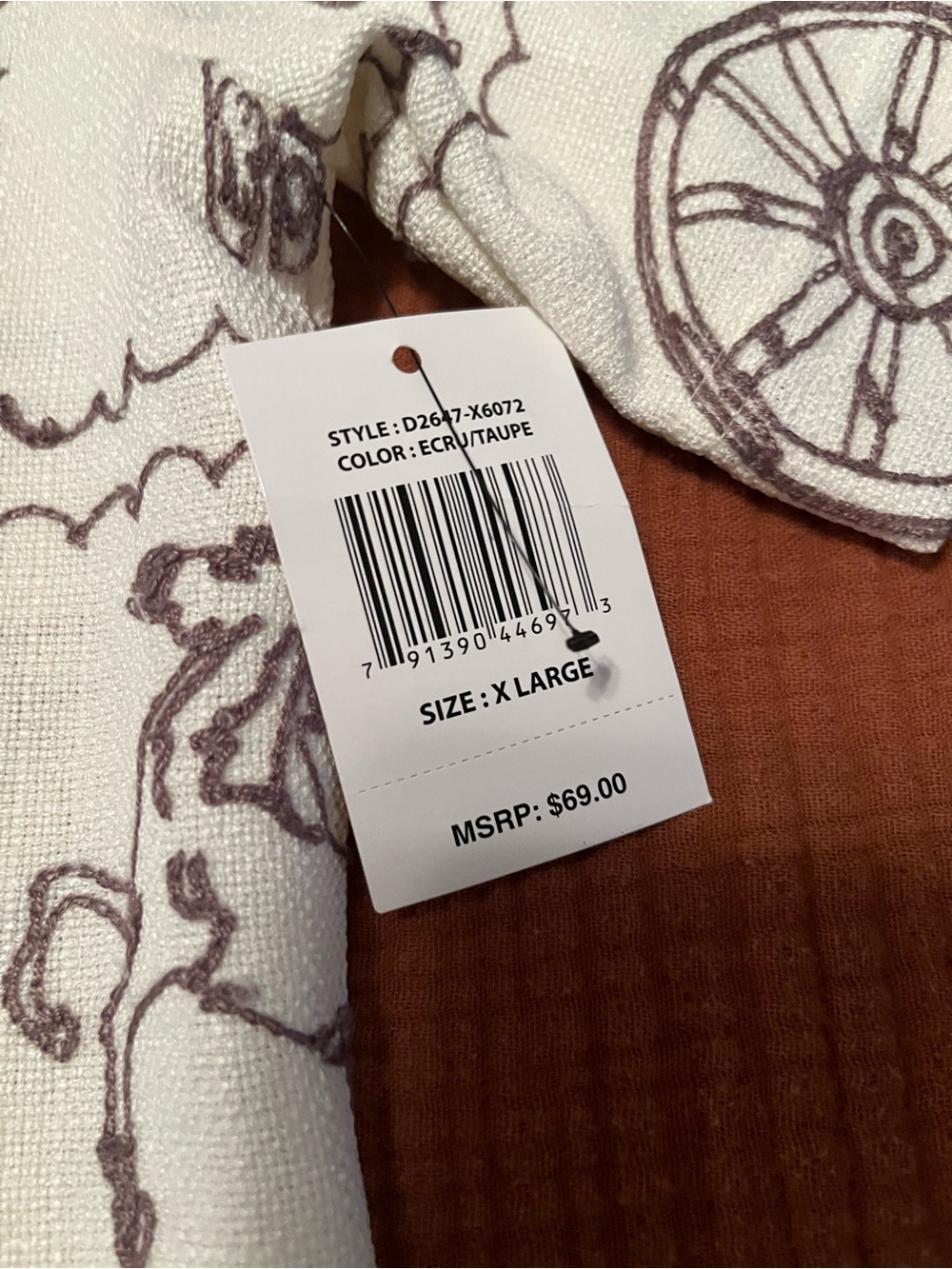 Malibu Cream Camp Shirt with Brown Western Stamp Embroidery - Picture 4 of 4